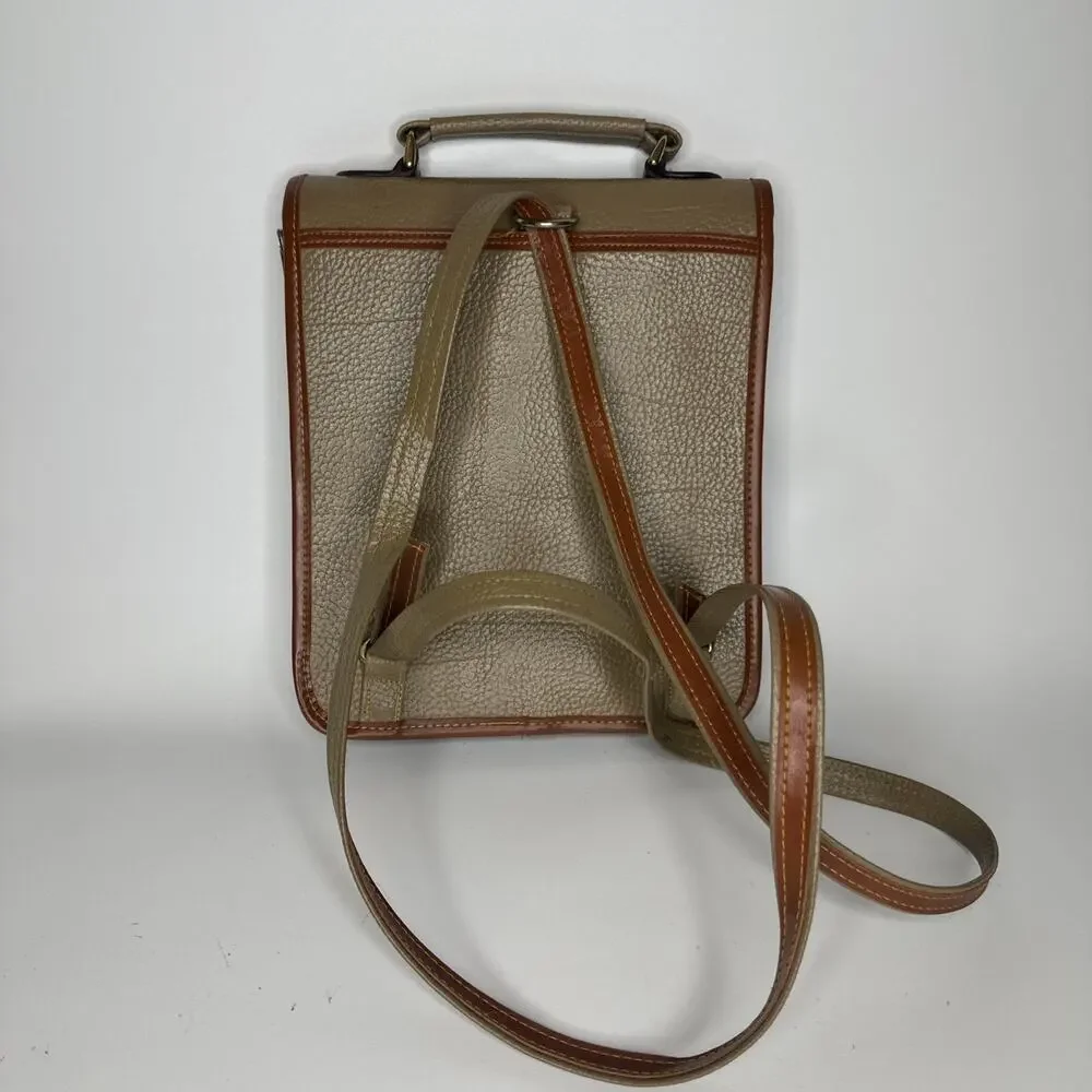 Vintage Korean Pebbled Leather Backpack Turn Lock Natural Tan Brown Stylish Cute